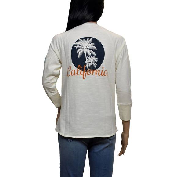NEW JAMES PERSE women california long sleeve crew neck cotton t-shirt in ivory - Picture 2 of 2